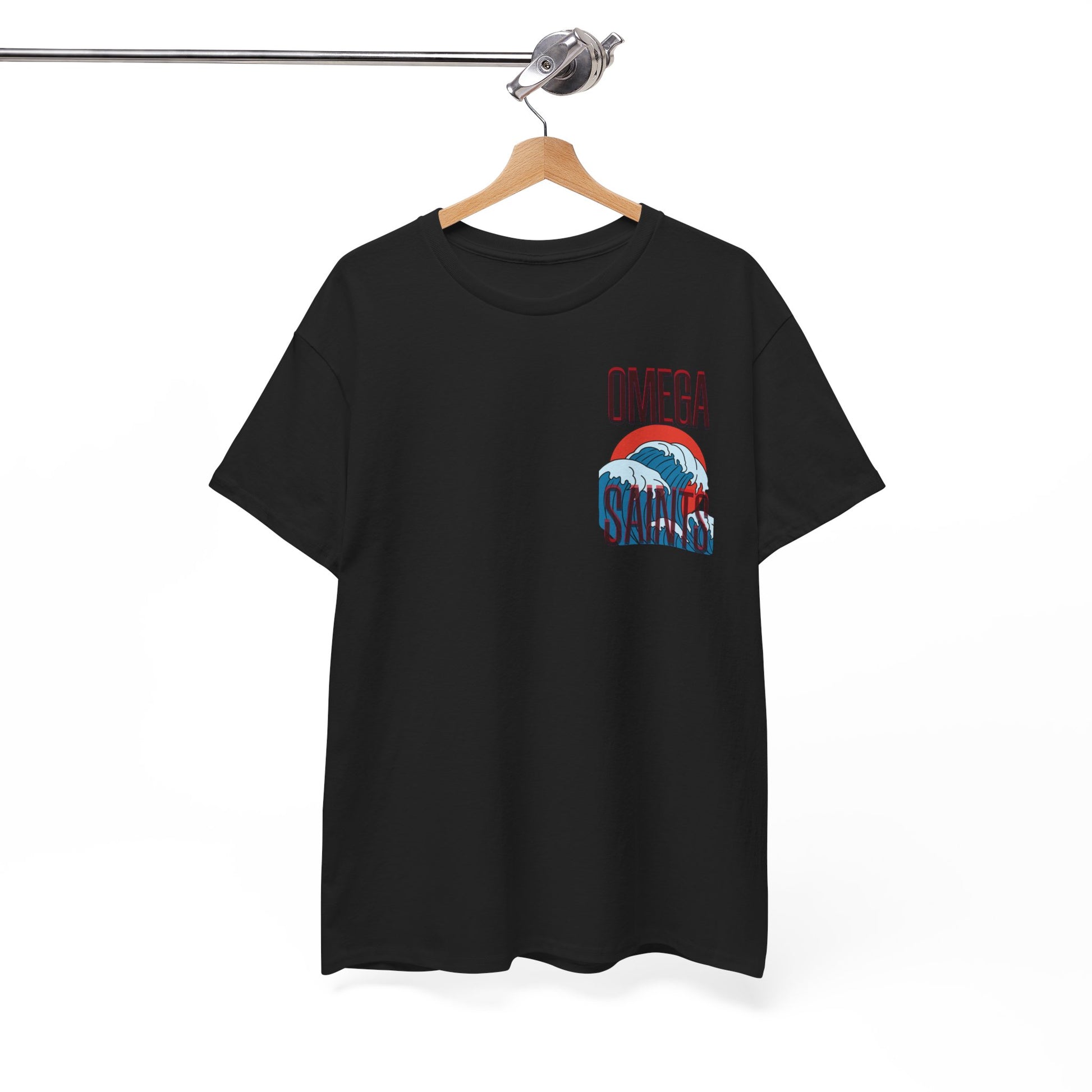 Omega Saints Logo Japanese Wave Design, Trendy 80s Retro Style Printed T-Shirt black