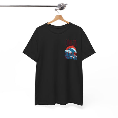 Omega Saints Logo Japanese Wave Design, Trendy 80s Retro Style Printed T-Shirt black
