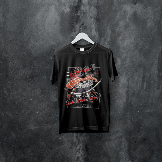 Sushi Samurai Printed T-Shirt – Roll with Honor, Slice with Purpose