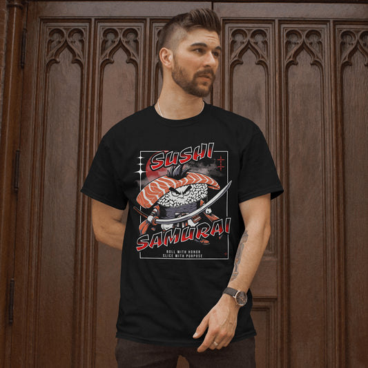 Sushi Samurai Printed T-Shirt – Roll with Honor, Slice with Purpose