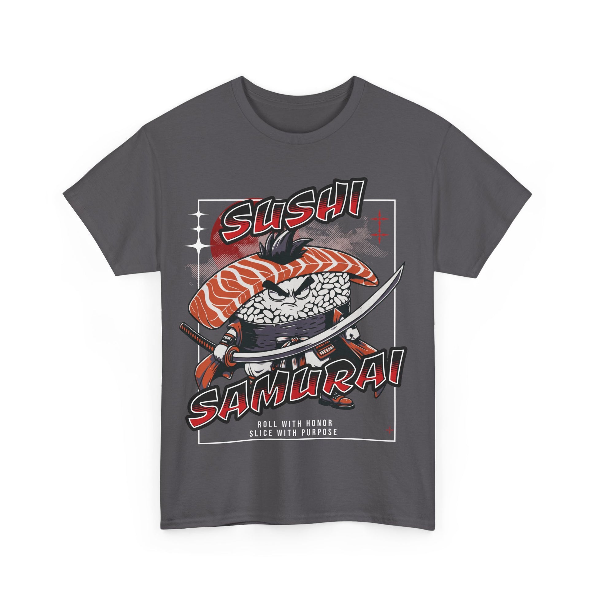 Sushi Samurai Printed T-Shirt – Roll with Honor, Slice with Purpose Grey