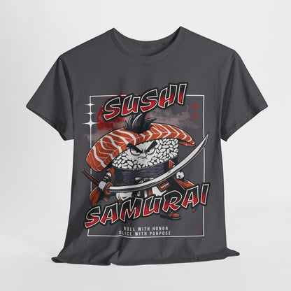 Sushi Samurai Printed T-Shirt – Roll with Honor, Slice with Purpose Grey