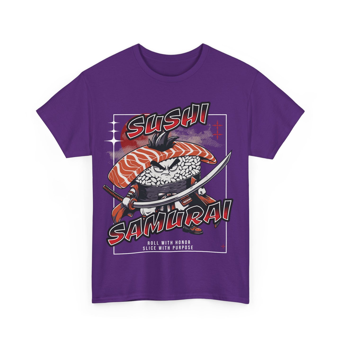 Sushi Samurai Printed T-Shirt – Roll with Honor, Slice with Purpose Purple