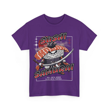 Sushi Samurai Printed T-Shirt – Roll with Honor, Slice with Purpose Purple