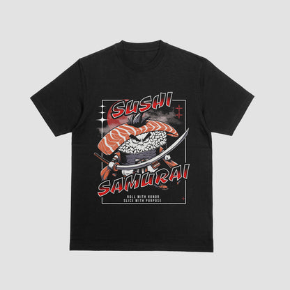 Sushi Samurai Printed T-Shirt – Roll with Honor, Slice with Purpose black
